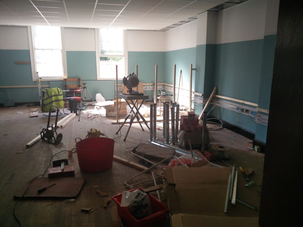 The new staffroom with various tools around