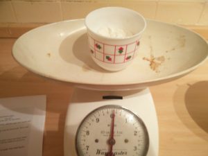 The flour being weighed