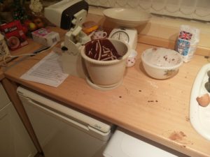 A selection of items used in a messy state