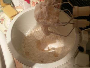 The sugar and cream whipped and fluffy