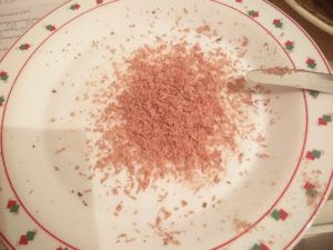 A plate showing some of the chocolate shavings