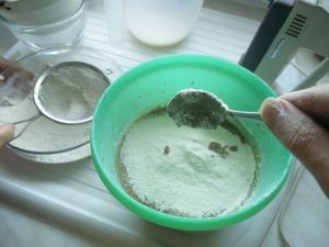 The flour on top of the mix, looking like snow