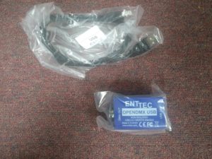 The USB-to-DMX adaptor and USB cable