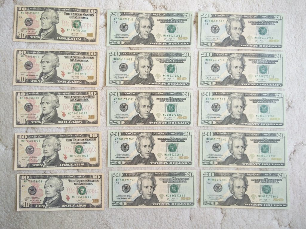 A selection of $10 and $20 bills