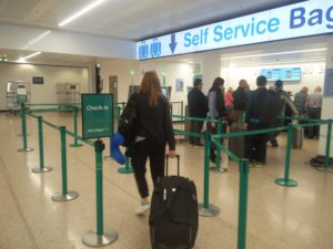 The entrance and queue barriers for the Aer Lingus check-in desks