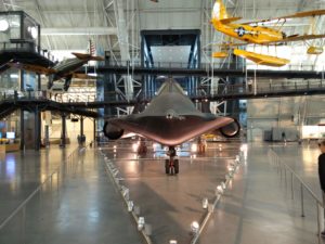 A front view of the Lockheed SR-71 Blackbird plane