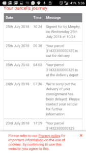 The delivery status and confirmation messages